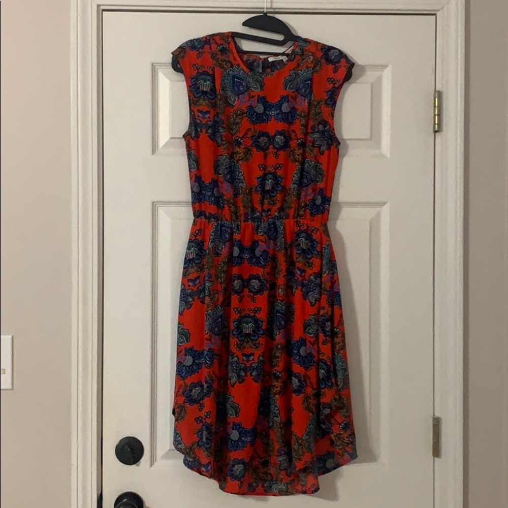 Orange Dress with blue floral design